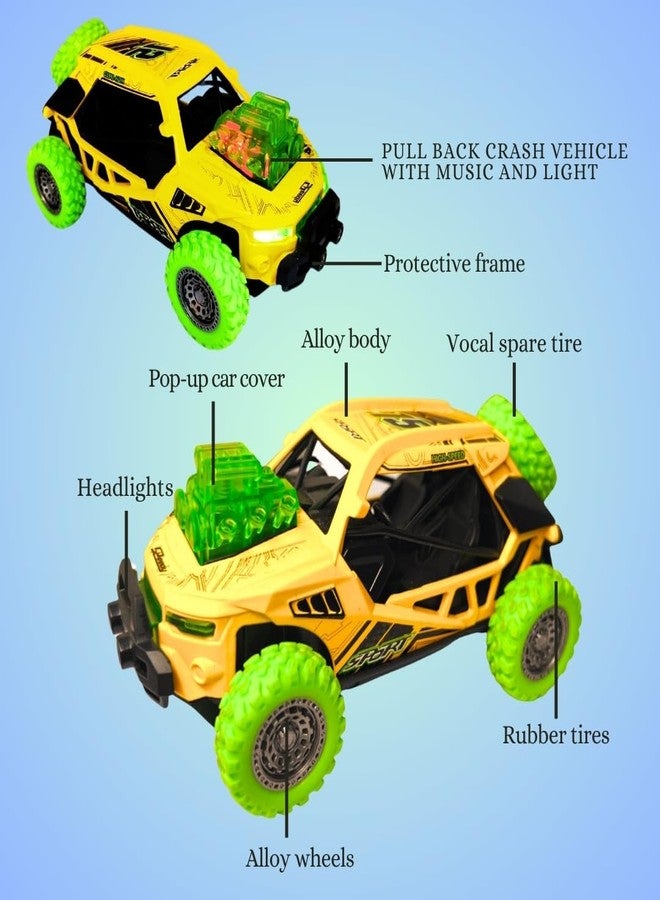 PLUSPOINT Diecast Predator Toy Car Model Pull Back Vehicles Alloy Simulation Crash car Monster Truck with Lights and Sound Also for Car Dashboard,Kids, Yellow - Image 5